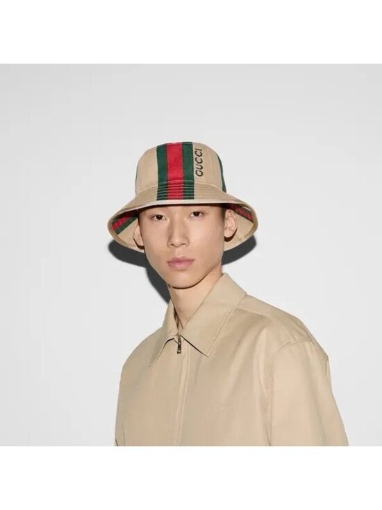 NWT Gucci Logo printed cotton canvas bucket hat Sz M main image 2